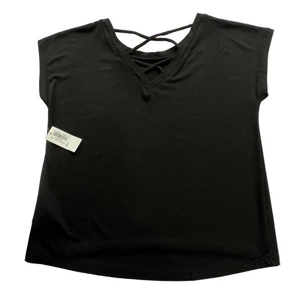 Old Navy Luxe Top Short Sleeve Lattice Back Black Jack Girl’s XS - Picture 5 of 8